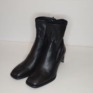Zara NWOT Black Leather Ankle Boots Metallic Heels